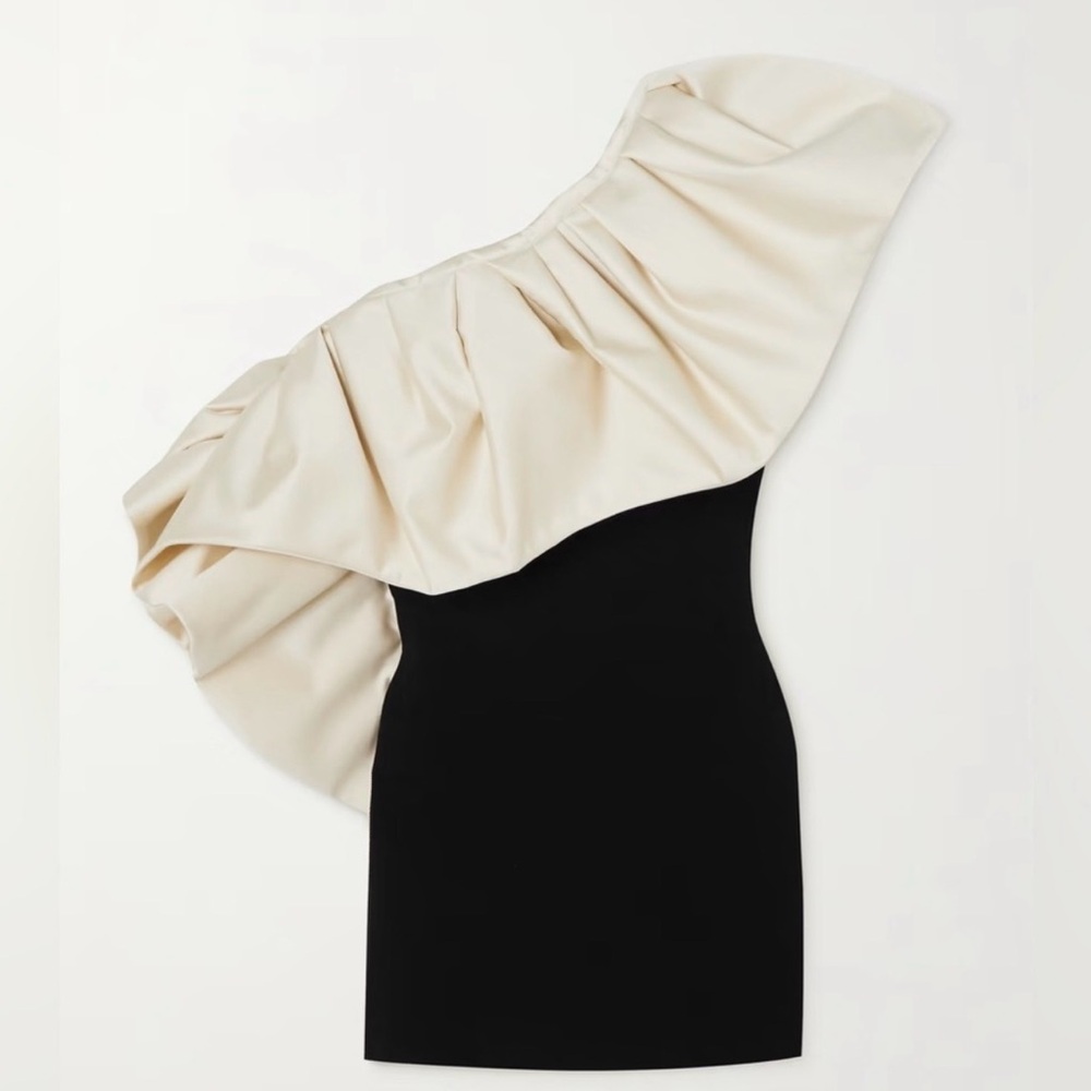 AZ FACTORY by Alber Elbaz One-shoulder duchesse satin trimmed ruffle mini dress